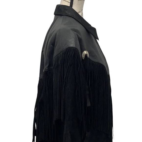Vintage 80's Scully Black Leather Fringed Western Cowboy Jacket RARE Size 44 - Picture 12 of 14